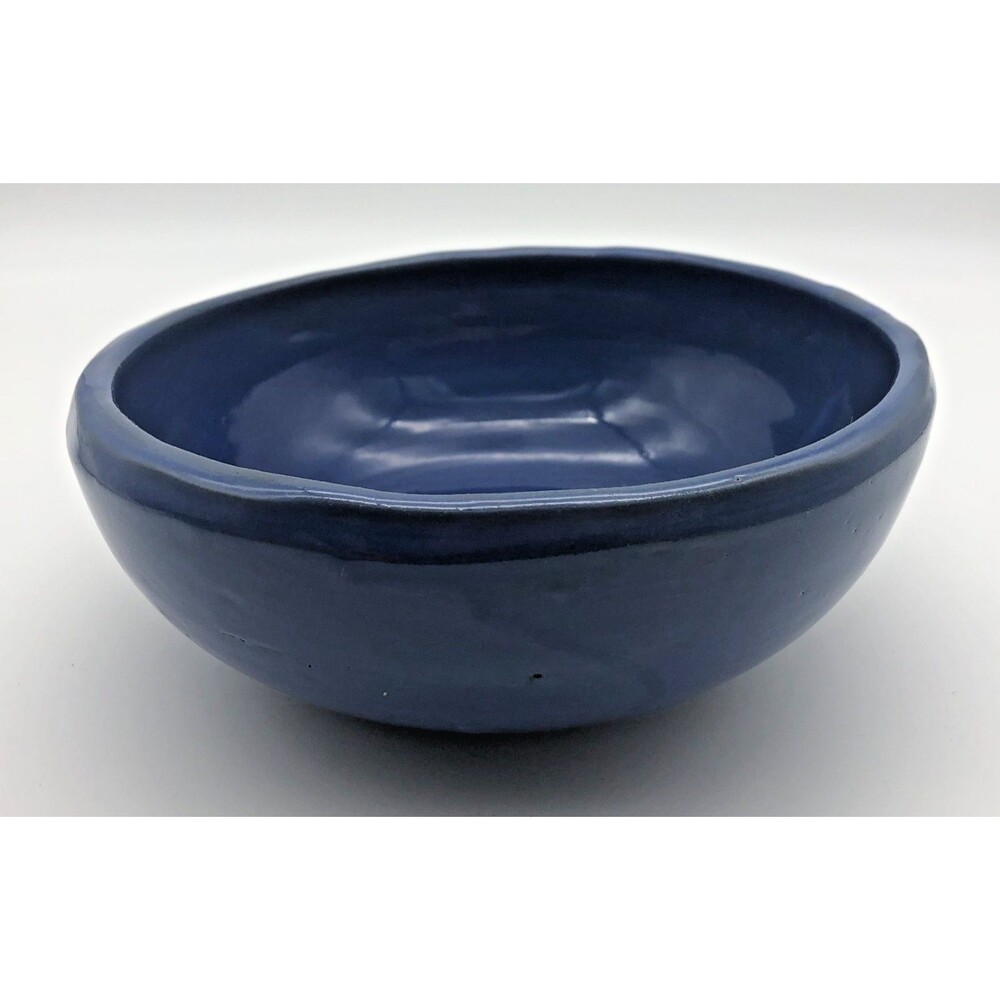 Vintage Bybee Pottery Bowl Blue Glazed 8" Clay Signed Kentucky